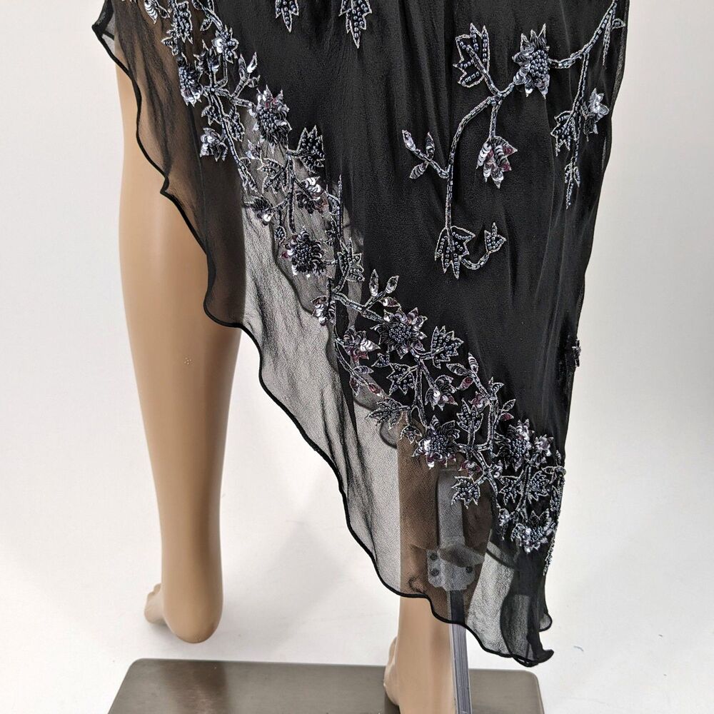 Vintage 1990s y2k Scala Evening Dress Mini Black Floral Beaded Fairycore Siren M - Picture 10 of 14